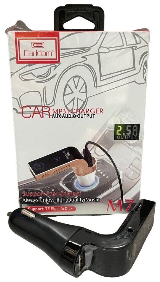 FM-трансмиттер Earldom ET-M7, Bluetooth, USB, microSD, AUX, пластик, цвет: чёрный