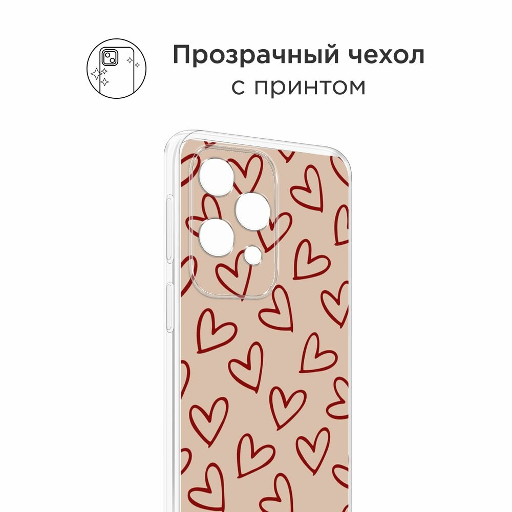 Чехол на Realme C55 / Реалми C55 с принтом "Сердечки-леденцы 2 - 14 февраля", прозрачный — фото 1