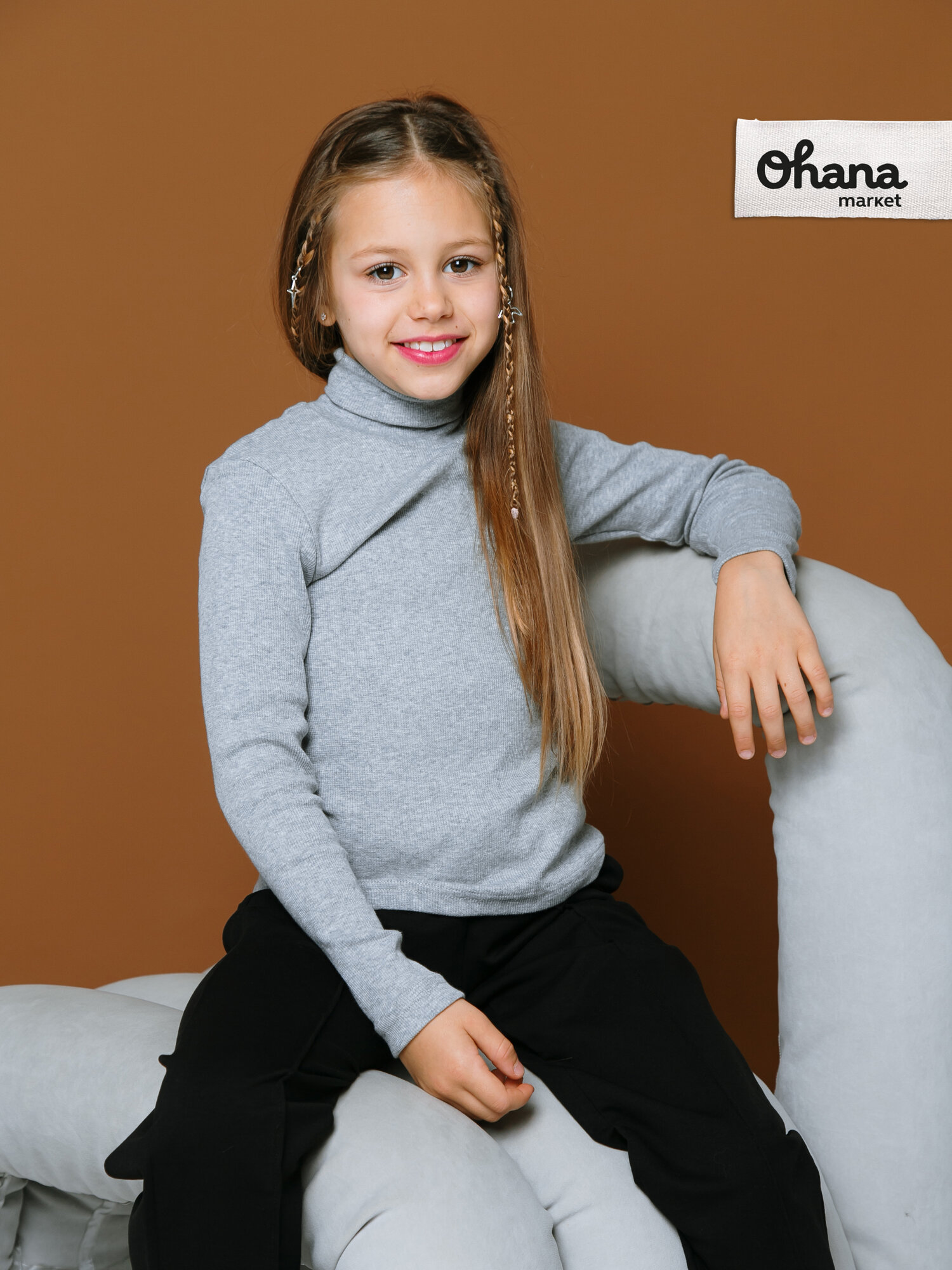 Водолазка Ohana kids школьная, размер 128, св.серый меланж