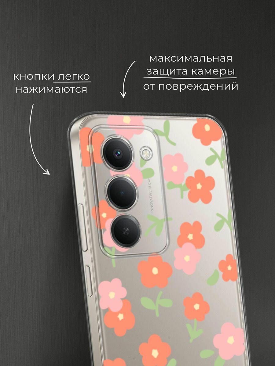 Чехол на Xiaomi Redmi 15 / Сяоми Редми 15 с принтом "Красные цветочки рисунок", прозрачный — фото 1