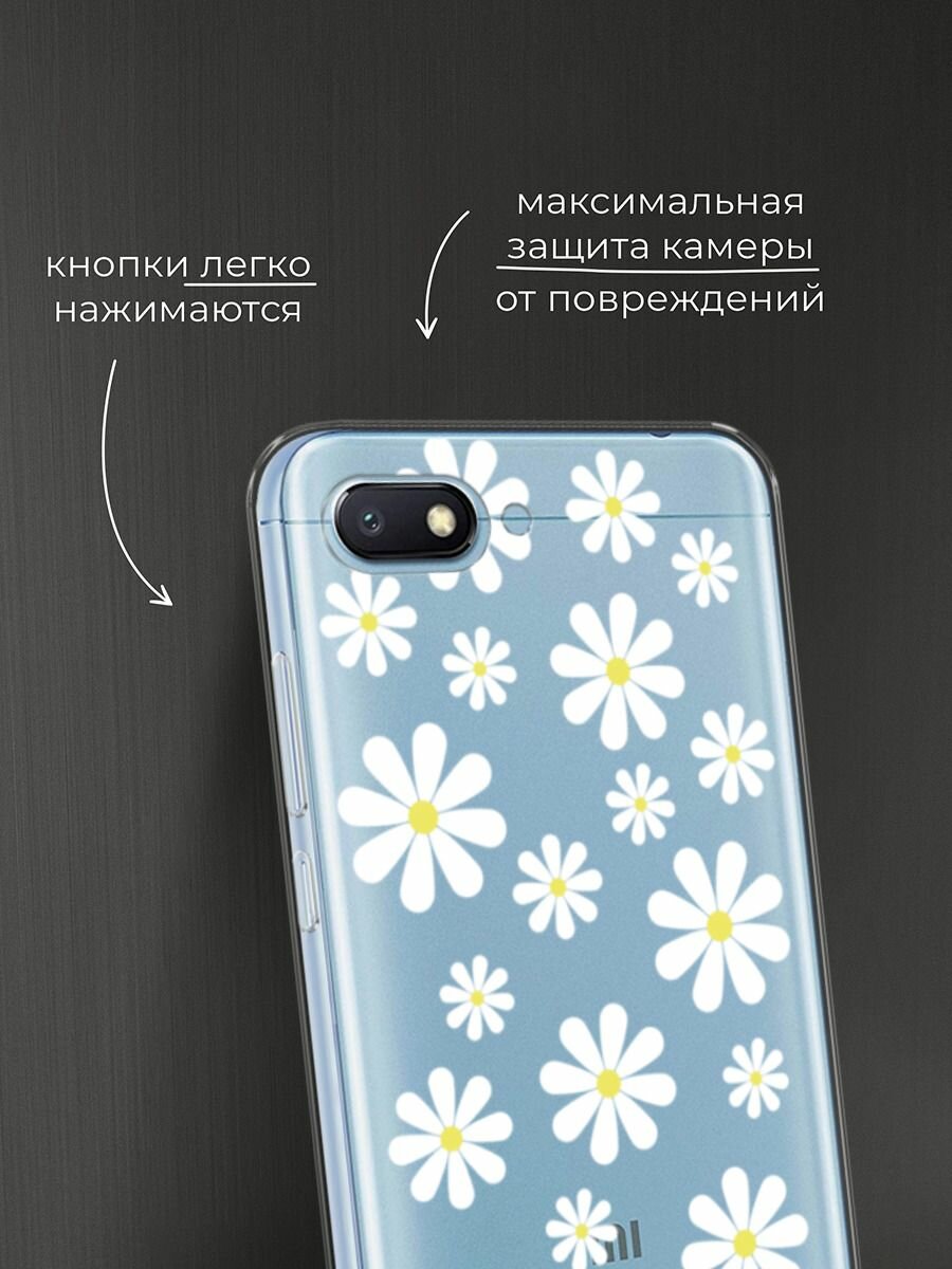 Чехол на Xiaomi Redmi 6A / Сяоми Редми 6А с принтом "Большие ромашки", прозрачный — фото 1