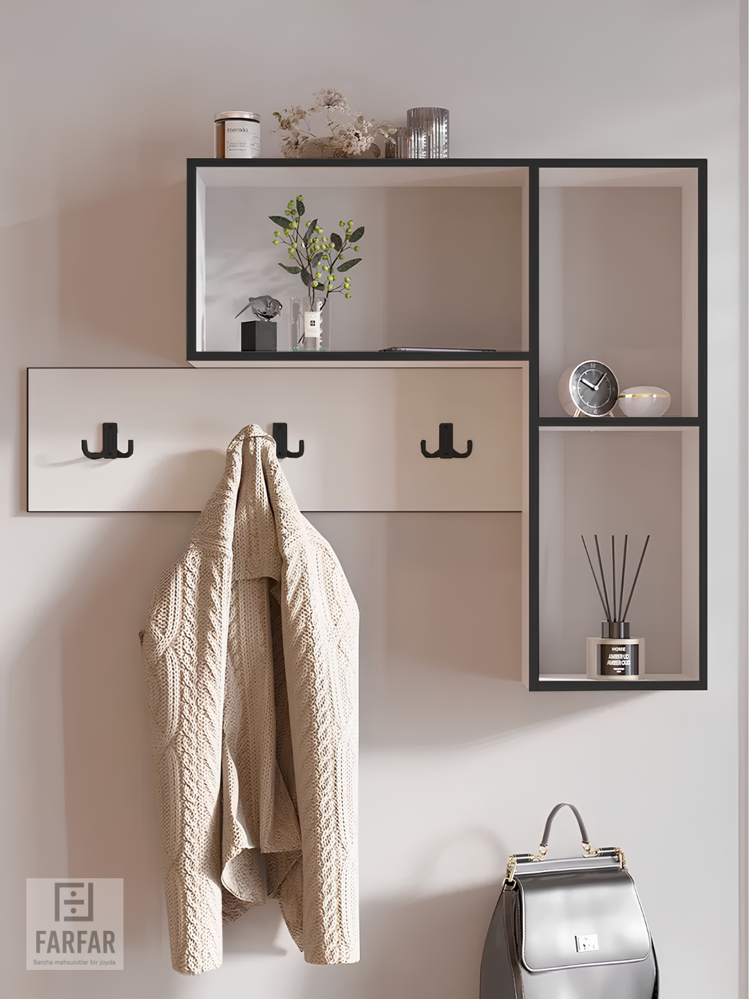 Вешалка в прихожую с полками и крючками настенная