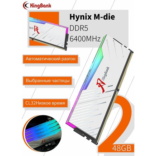 Kingbank Модуль памяти DDR5 6400MHz 216GB 32GB UDIMM Dark Heatsink RGB DRAM Hynix A-die C32 244134₽