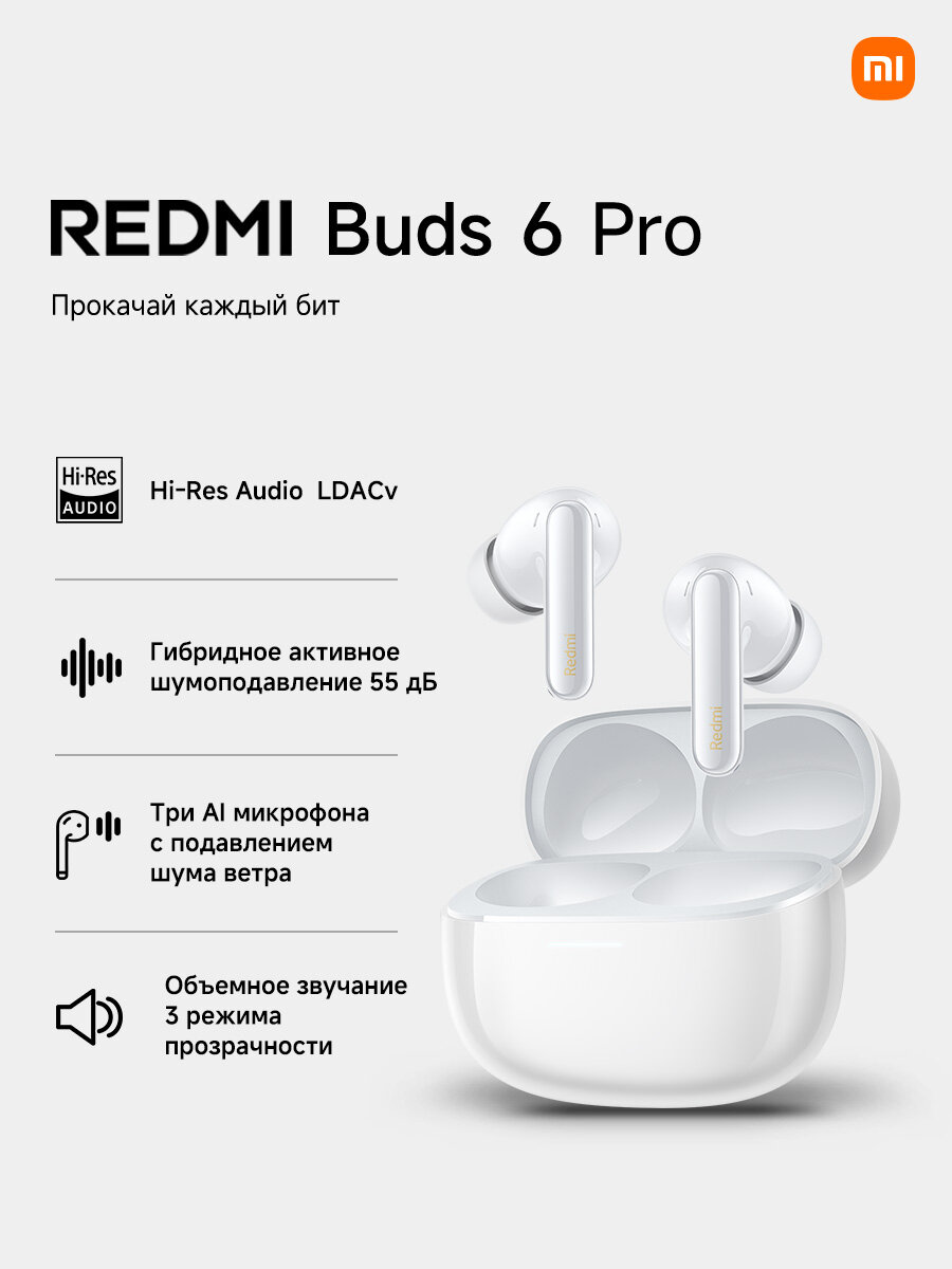 Наушники беспроводные Xiaomi Redmi Buds 6 Pro белые BHR9310GL