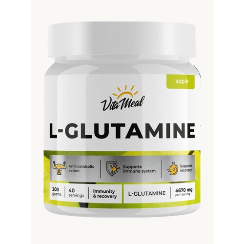 Глютамин порошок, аминокислоты L Glutamine 200 г, глутамин, Яблоко