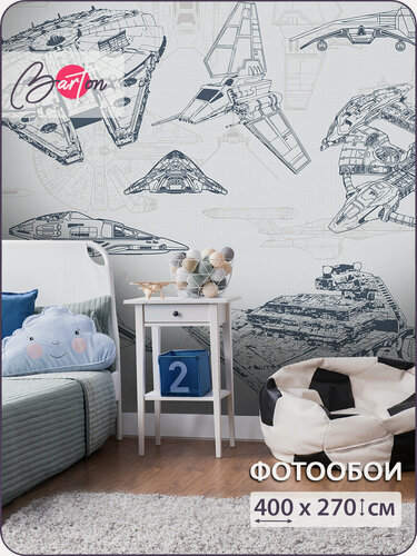 Изображение товара Фотообои на стену флизелиновые 3d Для подростка Самолет Звездные войны Чертеж 400х270 см Bartonwall K316-C