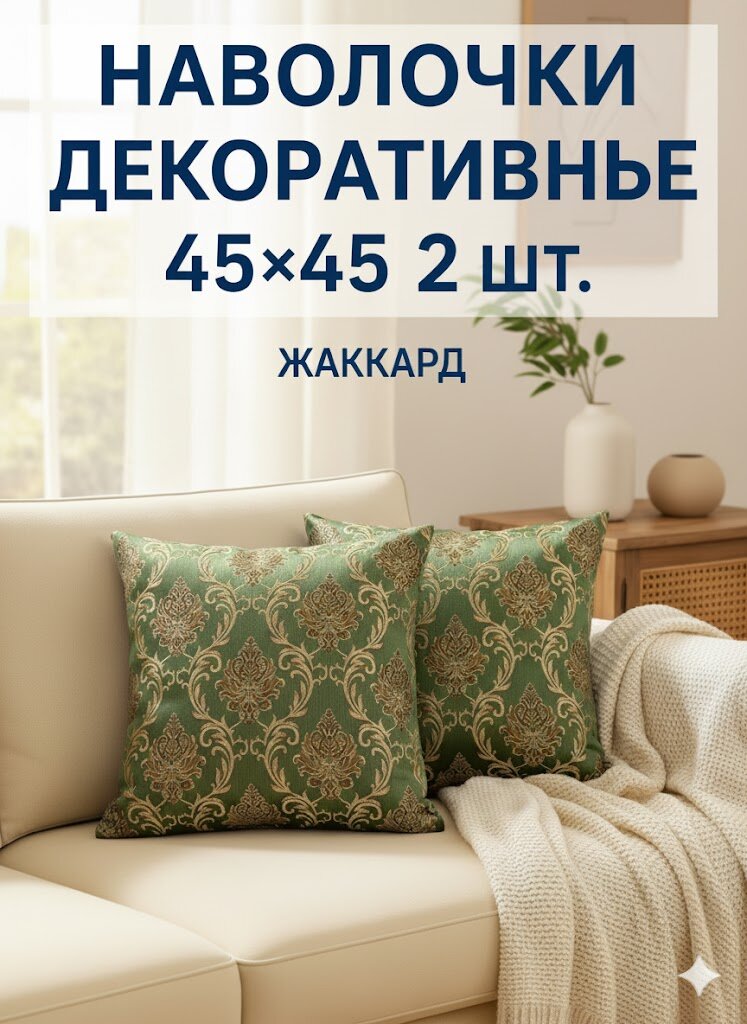 Декоративные наволочки 45x45 см жаккардовые на молнии 2 шт.