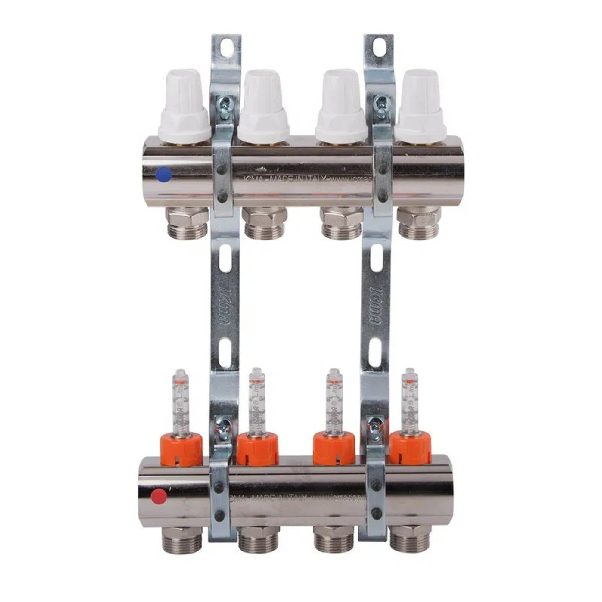 Коллектор с расходомерами. Ручная-терморегулирующая регулировка. Кронштейны (ICMA Италия) K013 1"x 4 87K013PJ06