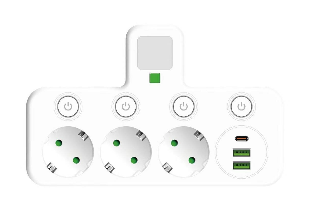 Тройник адаптер разветвитель для розетки 3в1 с функцией ночника USB+ Type C