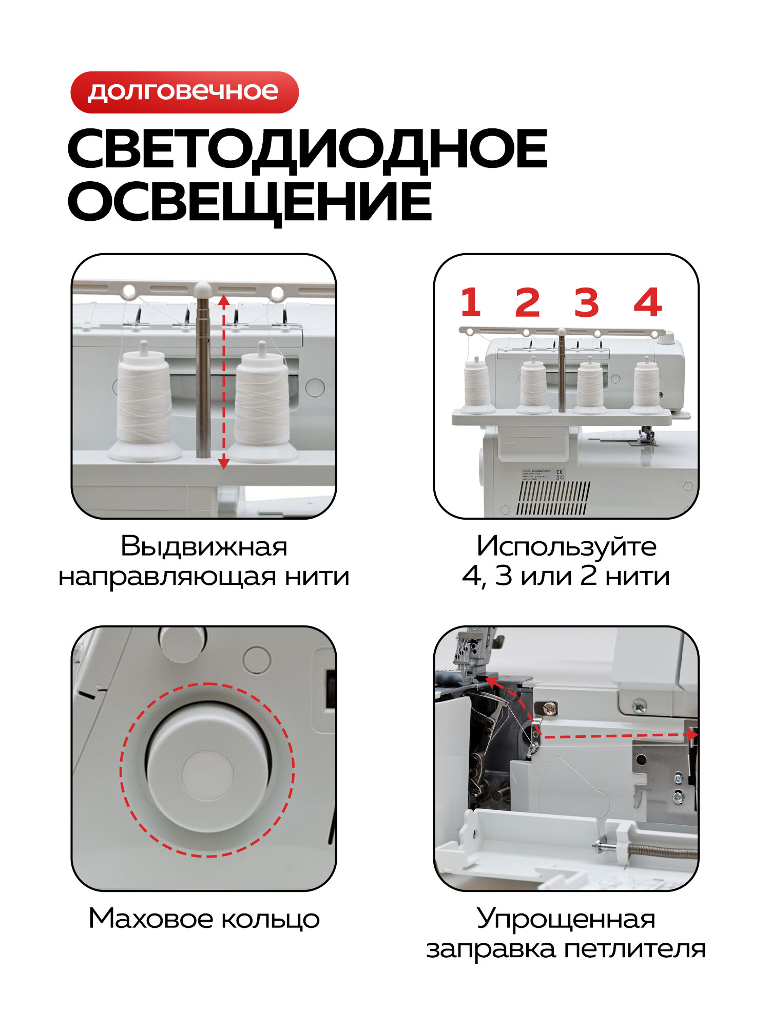 Распошивальная, плоскошовная машина Minerva CS1000Pro, свободный рукав, 105 вт, для всех типов тканей, 2/3/4 ниточный — фото 1