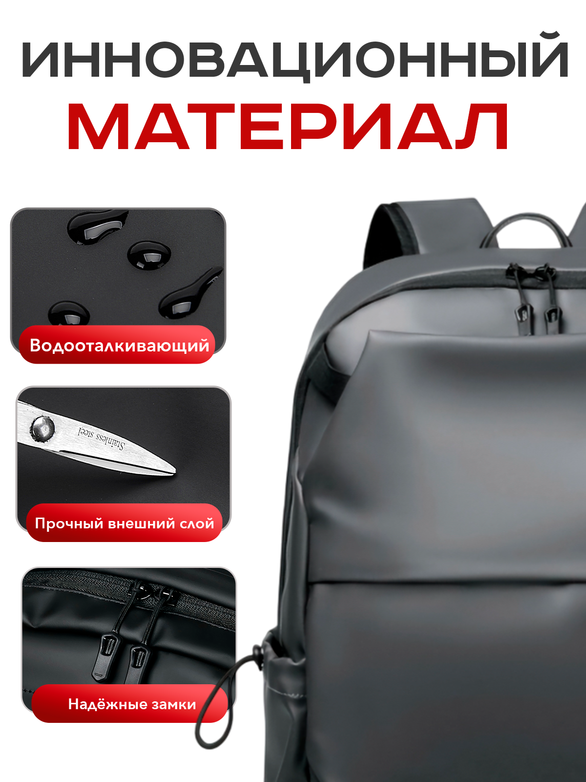 Рюкзак Milooky, водонепроницаемый, полиэстер, темно-серый — фото 1