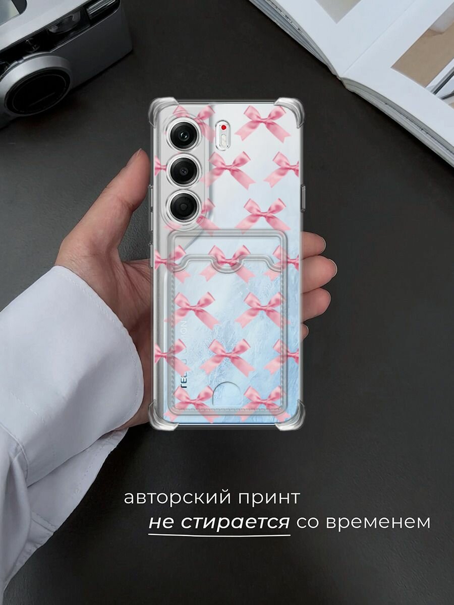 Чехол на Tecno Camon 40 Pro (Текно Камон 40 Про) с картой и принтом Атласные розовые бантики — фото 1