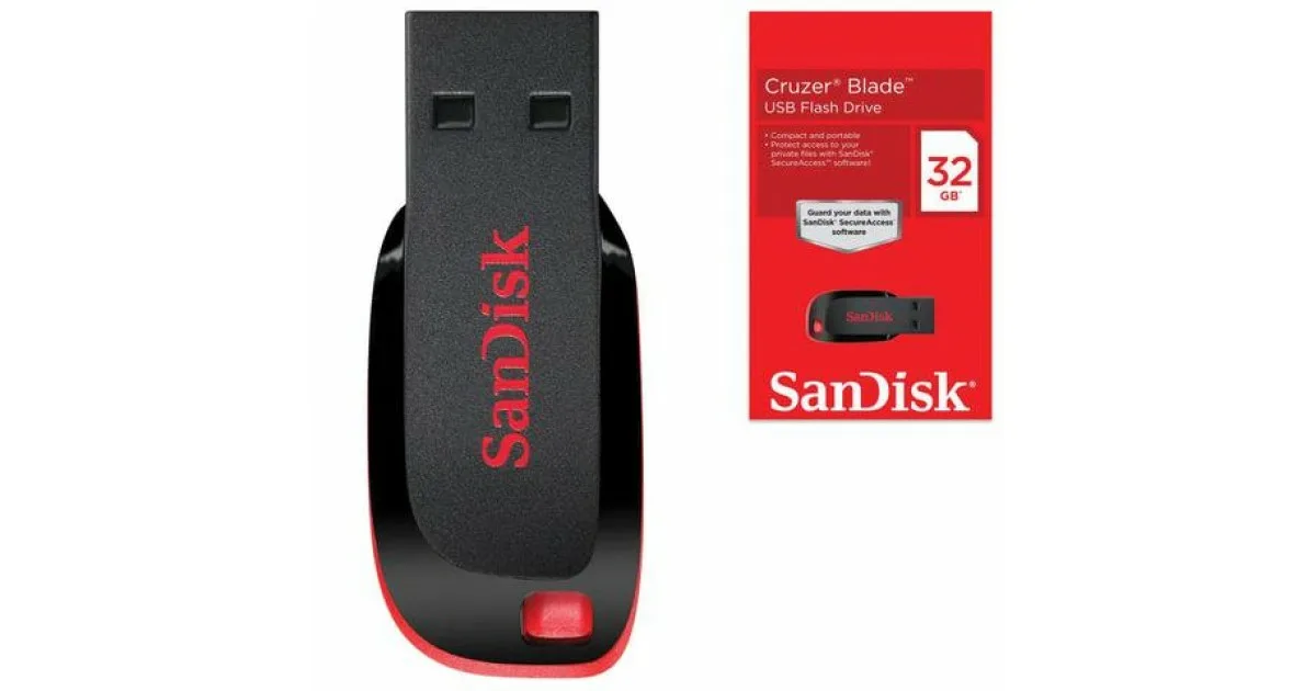 Флеш-накопитель SanDisk "Cruzer Blade", 32GB, черный/красный, microUSB