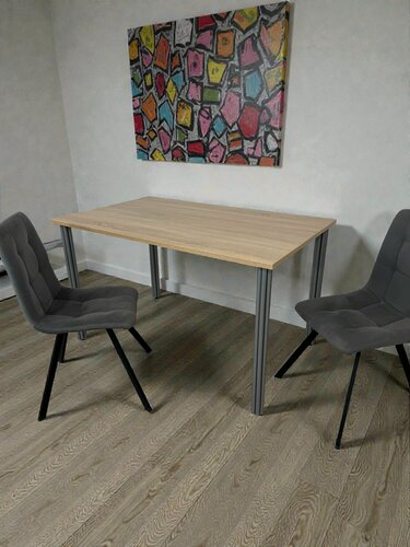 Изображение товара Дизайнерский стол обеденный/ цвет Дуб Сонома, 130*80 см. Ножки серый хром.