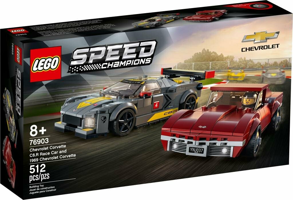 Конструктор LEGO Speed Champions Chevrolet Corvette C8. R Race and 1968 Chevrolet Corvette 76903, 512 деталей, от 8 лет