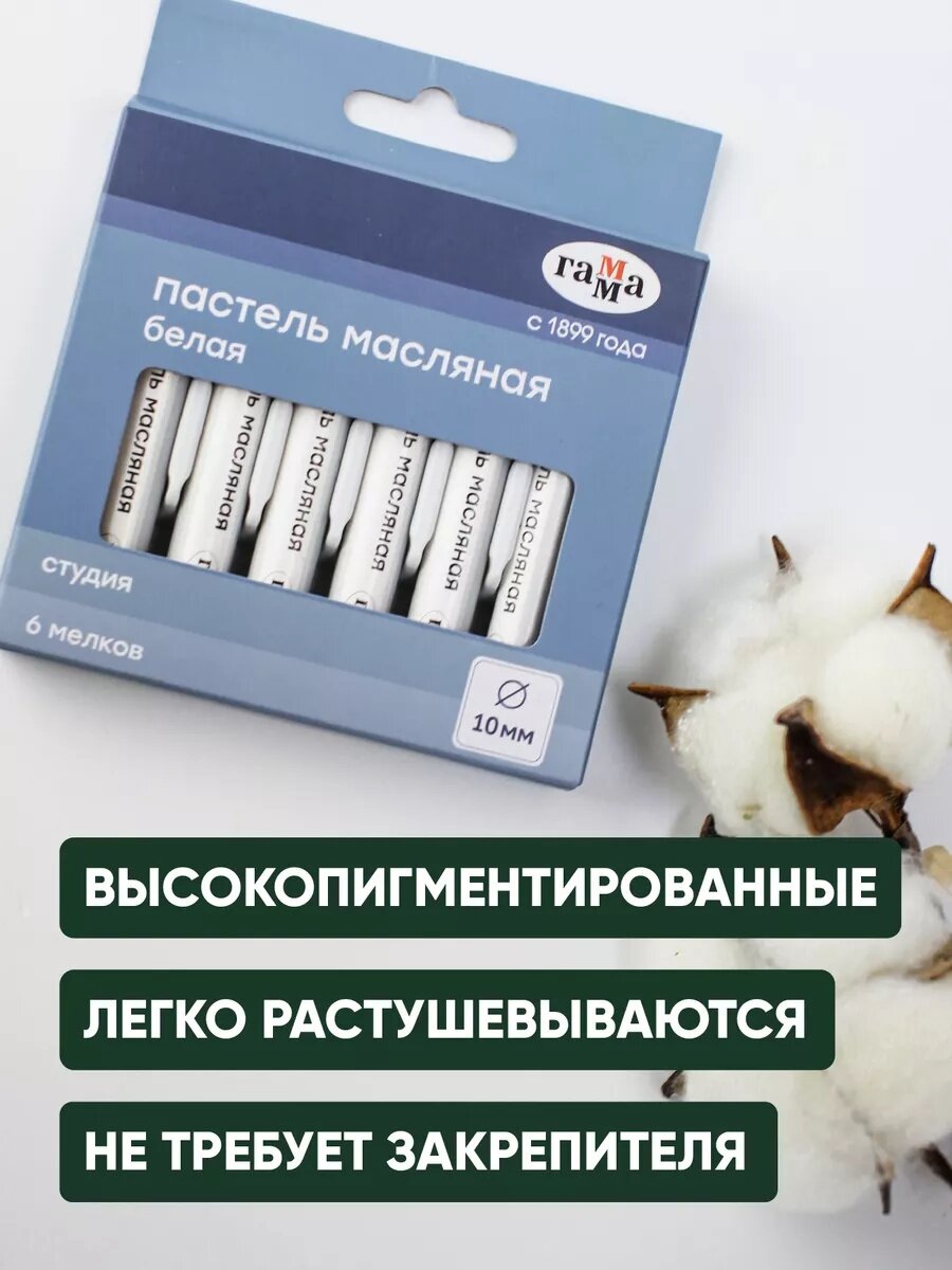 Пастель масляная художественная Гамма "Студия" 6 белых мелков — фото 1