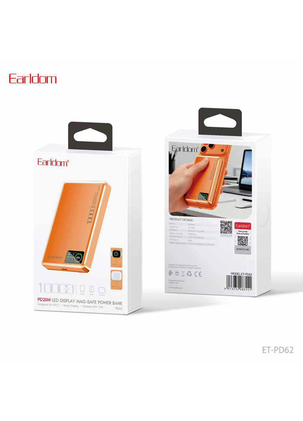 Портативный внешний аккумулятор Earldom PD62, быстрая зарядка, для повседневного использования