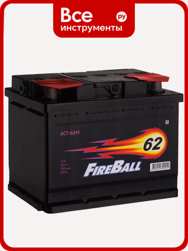 Изображение товара Аккумулятор FireBall 6СТ 62N с кальциевой технологией, прямой полярностью, для легковых и грузовых автомобилей
