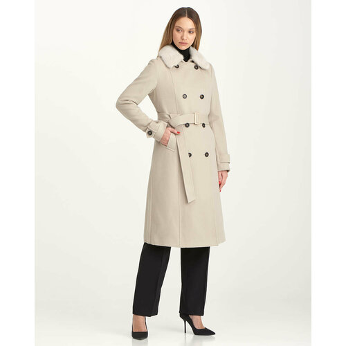 Шинель  Skinnwille зимняя, шерсть, силуэт прямой, удлиненная, размер 42, бежевый