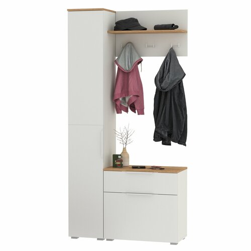 Шкаф-пенал с обувницей и вешалкой с полкой Моби Октава цвет белыйдуб крафт золотой 971х354х1976 см 19952₽