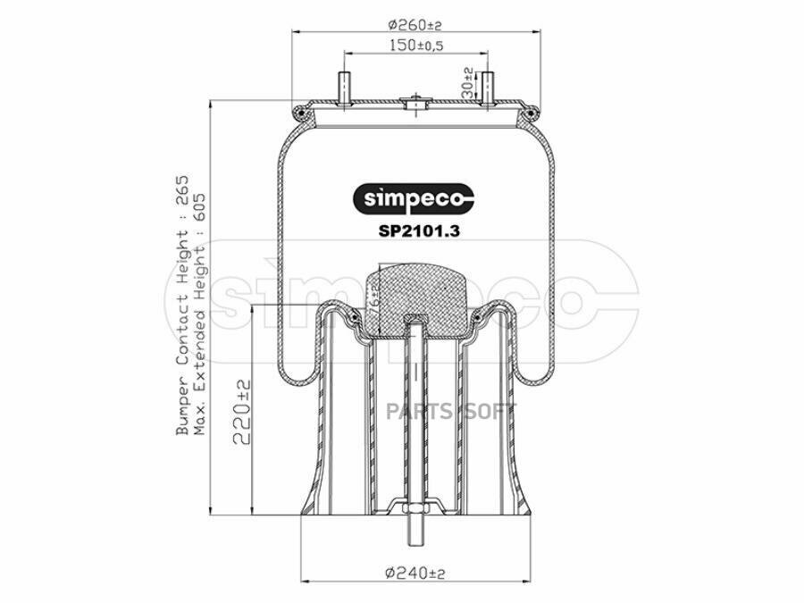 SIMPECO SP21013013 Пневморессора (с пласт. стаканом) SAF о. н.3229003900