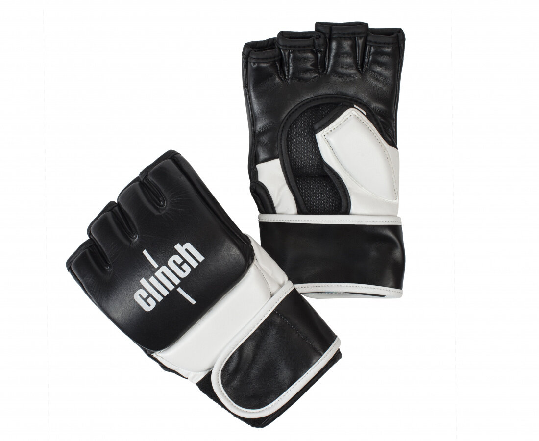 Перчатки для смешанных единоборств Clinch Combat черно-белые (Кожа, Clinch, S/M, Черно-белый) S/M