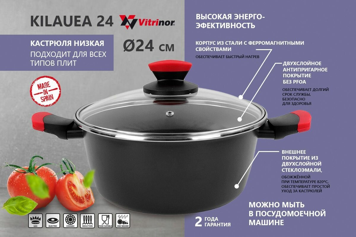 Кастрюля с крышкой низкая Vitrinor Kilauea 24