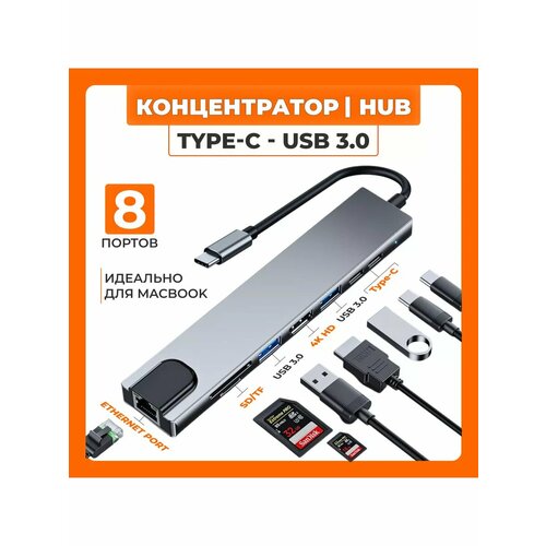USB концентратор 8 портов HDMI Type-C USB SD micro SD 1596₽
