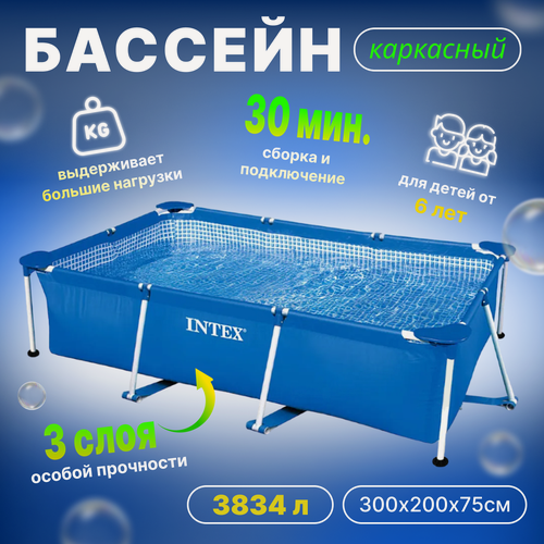 Изображение товара Бассейн каркасный прямоугольный Intex Rectangular Frame 28272, 300х200см, выс.75 см