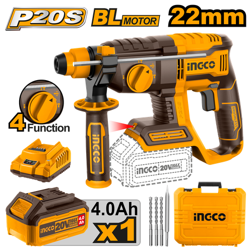 Аккумуляторный бесщеточный перфоратор SDS-Plus INGCO CRHLI202081 INDUSTRIAL 20 В 2 Дж 1x4 Ач 14850₽