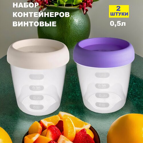 Контейнеры для еды 2шт, 0,5 литров, винтовые с крышкой