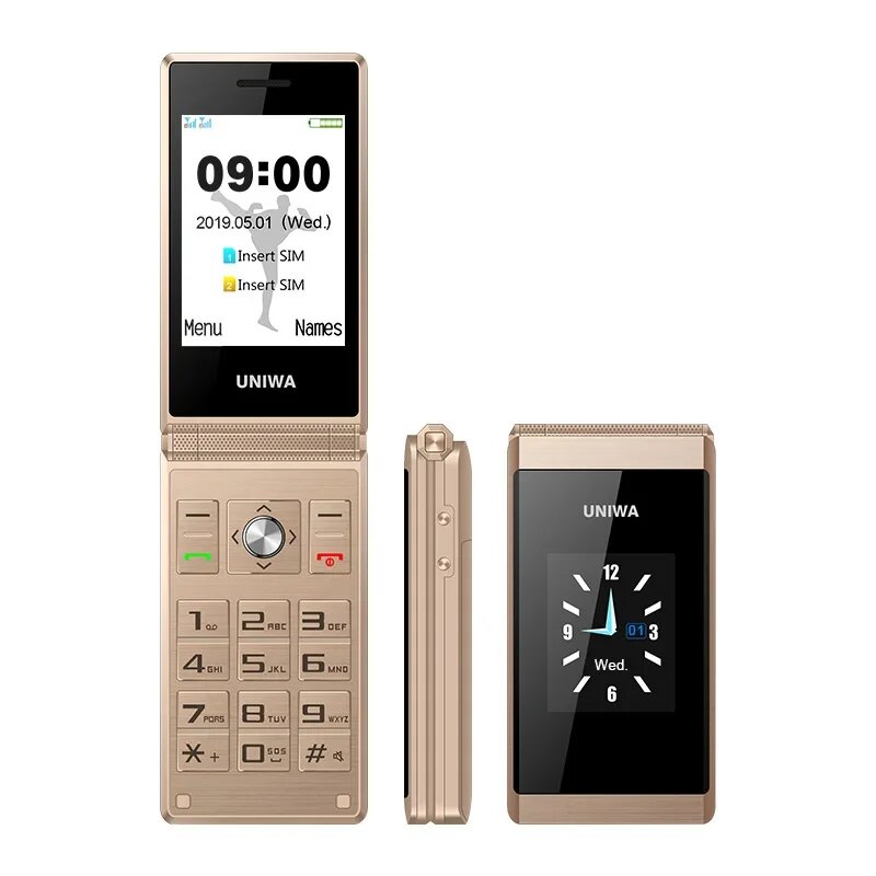 UNIWA X28 флип-мобильный телефон для пожилых людей, большая кнопка, 2G GSM, двойной Sim, FM-радио, русская иврит, клавиатура, раскладушка, мобильный телефон