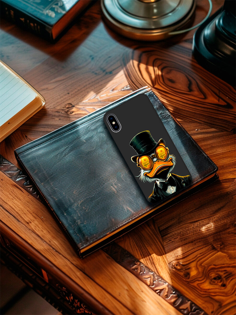 Силиконовый чехол на Apple iPhone Xs / X с принтом "Скрудж и Рубль" матовый черный — фото 1
