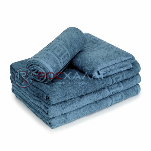 Полотенце махровое банное Росхалат, синего цвета, хлопок, 100%, размер 50х90 см , с греческим бордюром индиго