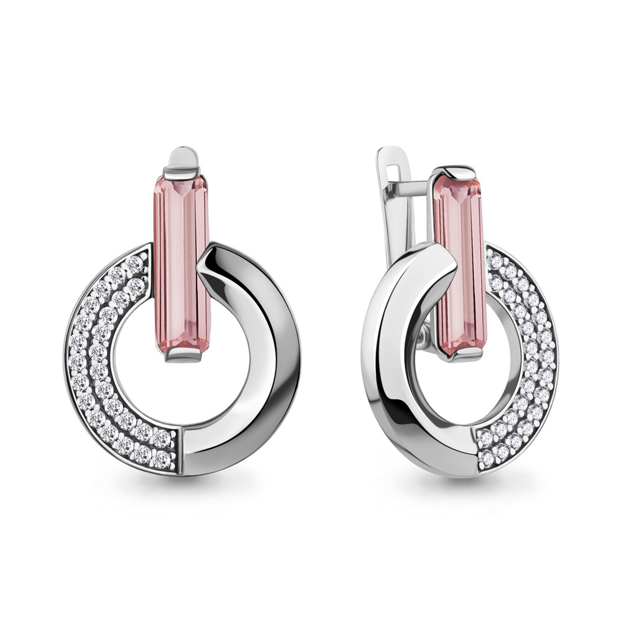 Серьги, серебро, 925 проба, родирование, фианит, морганит