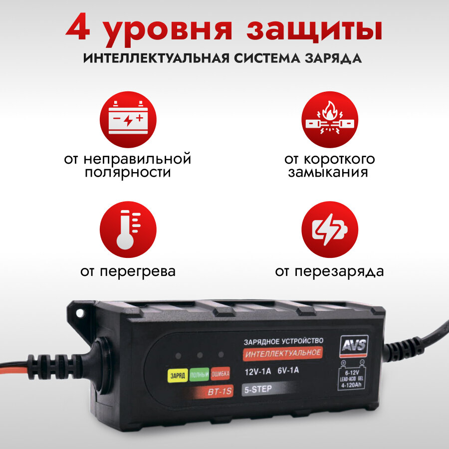 Зарядное устройство AVS для автомобильного аккумулятора BT-1S — фото 1
