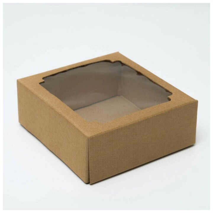 Коробка сборная без печати крышка-дно бурая с окном 145 х 145 х 6 см
