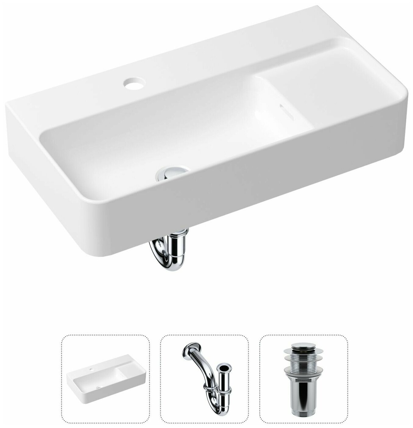 Накладная раковина в ванную Lavinia Boho Bathroom Sink Slim 21520488 в комплекте 3 в 1: умывальник белый, донный клапан и сифон в цвете хром