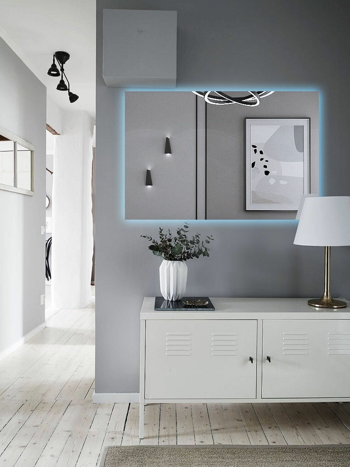 Зеркало для ванной Qwerty 90*140 горизонтальное с холодной LED-подсветкой без кнопки - фотография № 6