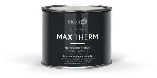 Эмаль Elcon Max Therm термостойкая, до 1000 градусов, антикоррозионная, для печей, мангалов, радиаторов, дымоходов, матовое покрытие, 0,4 л, черная - фотография № 1