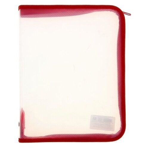 Папка пластиковая А5, 230 х 180 х 25 мм, молния вокруг, Офис, 0.5 мм, прозрачная, красная папка для документов а4 канцелярия папка для тетрадей