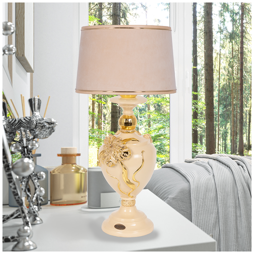 Настольная лампа Bogacho Флер де Лис бежевая с кремовым абажуром Тюссо Конфети