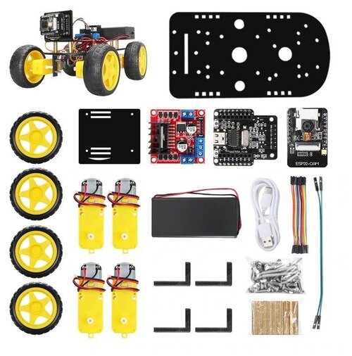 Arduino Набор для сборки 4WD робота - машинки с WIFI на контроллере ESP32 с камерой и дистанционным управлением (У)