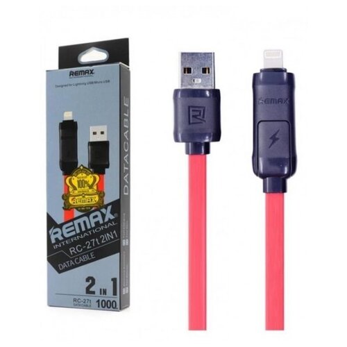 Data кабель USB Remax International RC-27t micro usb+lighting красный/черный, 100см