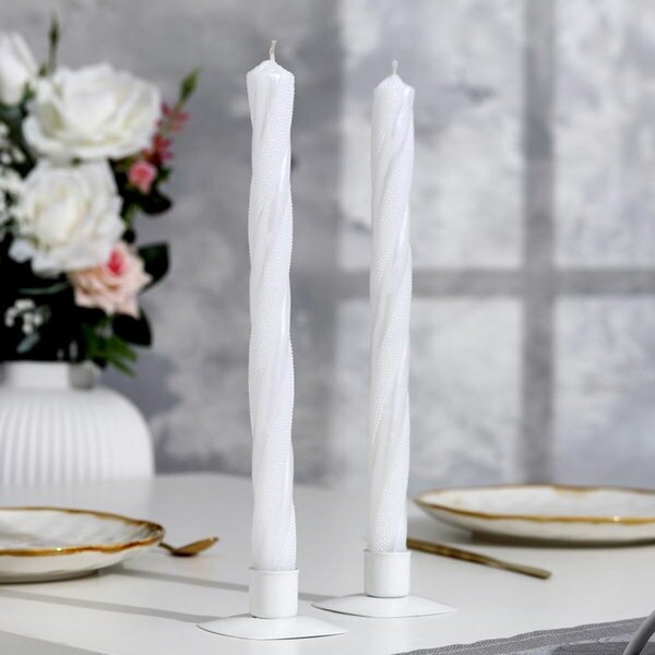 Набор свадебных свечей в коробке "Слияние в розах", 27х2.2 см, белый, родительская пара