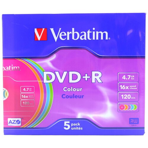 Оптические диски DVDR Verbatim Colour 5 штук 890₽