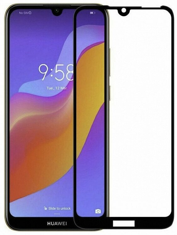 Защитное стекло для Huawei Honor 8A / Y6 (2019) / Защитное стекло на хуавей хонор 8A (полная проклейка, черная рамка)