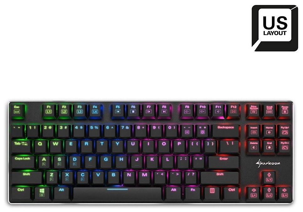 Клавиатура Sharkoon PureWriter TKL RGB Kailh Red проводная игровая для PC красная подсветка