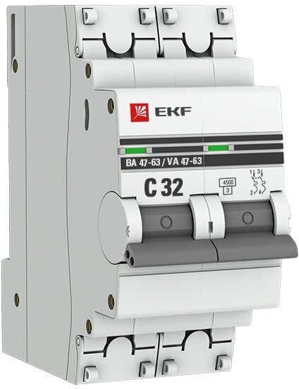 Mcb4763-2-32C-pro Автоматический выключатель 2P 32А (C) 4,5kA ВА 47-63 EKF PROxima