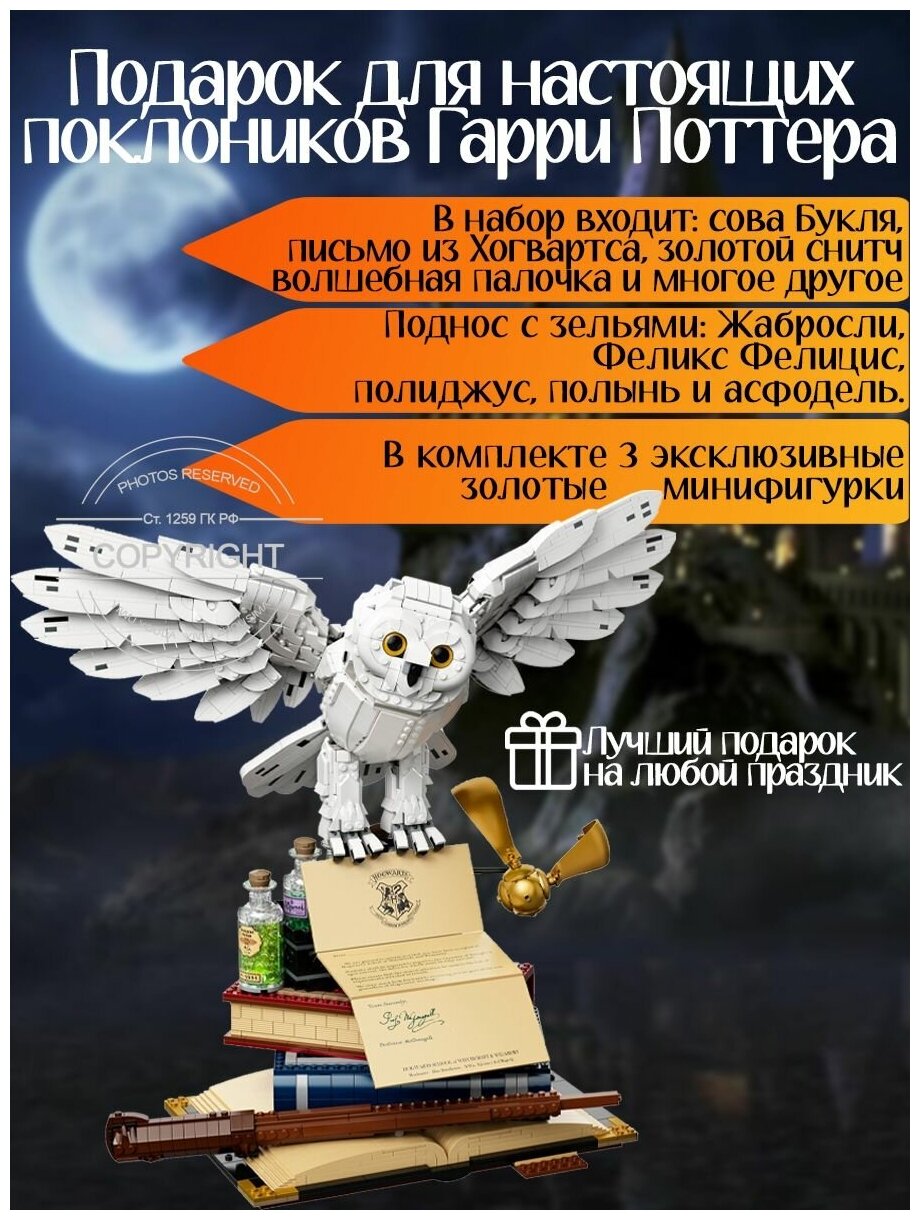 Конструктор Гарри Поттер "Символы Хогвартса" коллекционное издание, 3010 деталей, большая Букля Harry Potter — фото 1